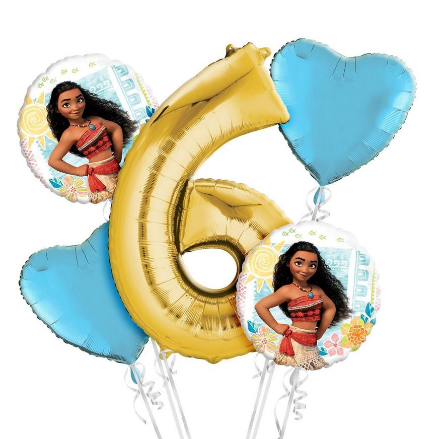 Moana 6th Birthday Balloon Bouquet 5pc